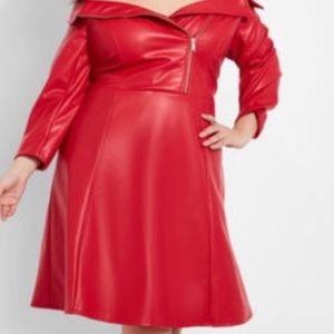Red faux leather long sleeve dress